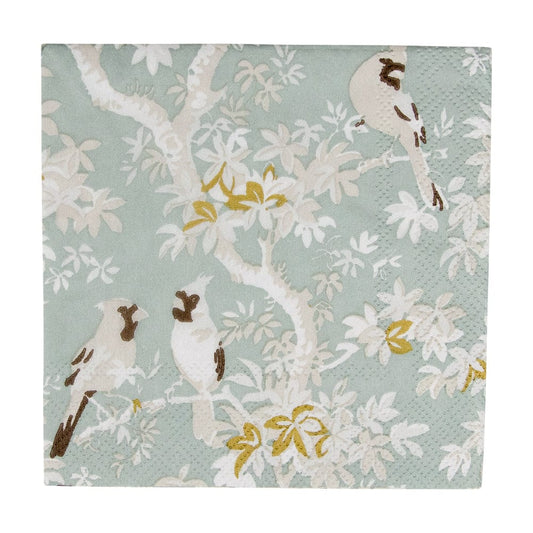 COCKTAIL NAPKIN SCENIC SONGBIRDS CELADON