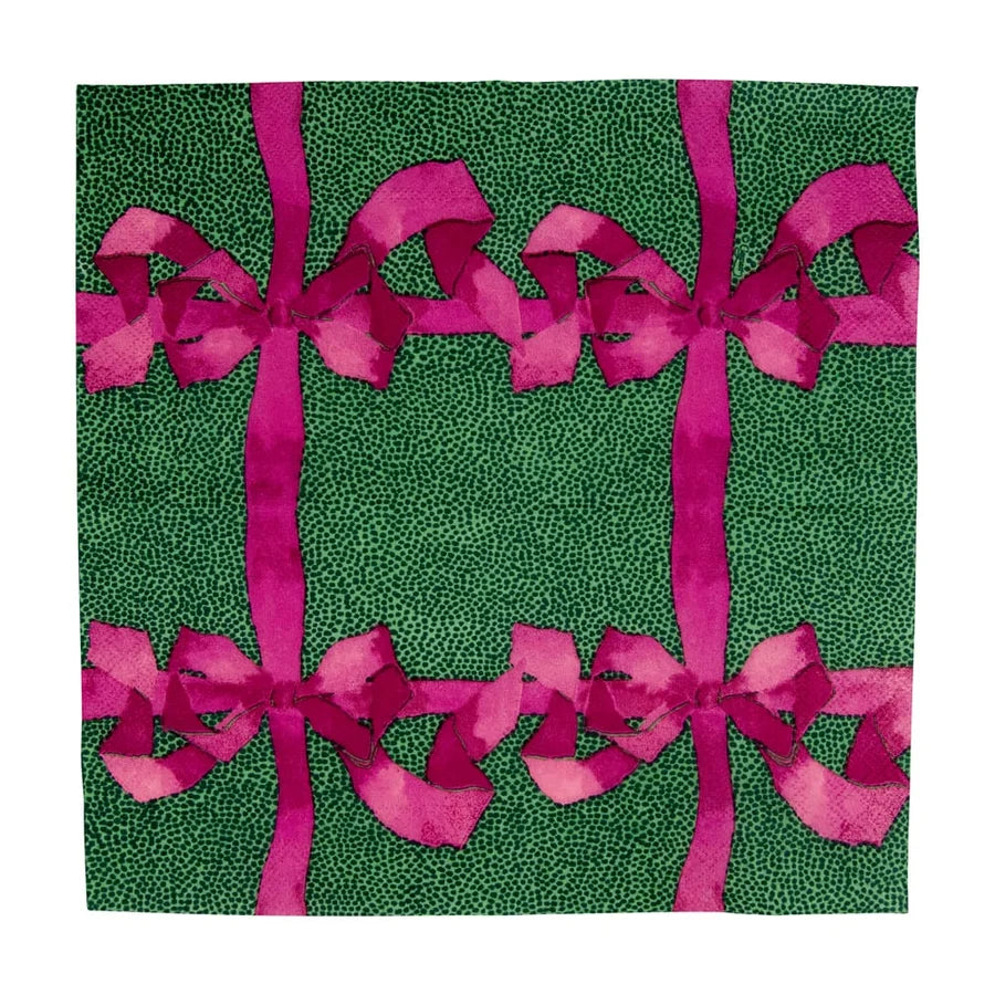 TIED WITH A BOW GREEN/PLUM COCKTAIL NAPKIN