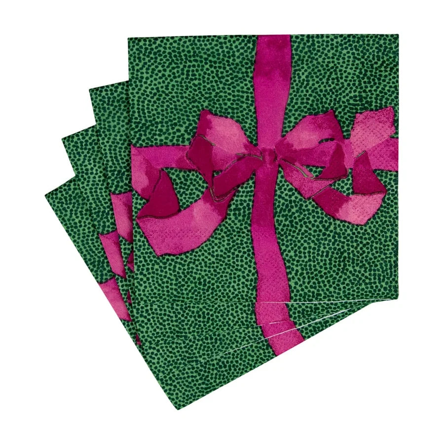 TIED WITH A BOW GREEN/PLUM COCKTAIL NAPKIN