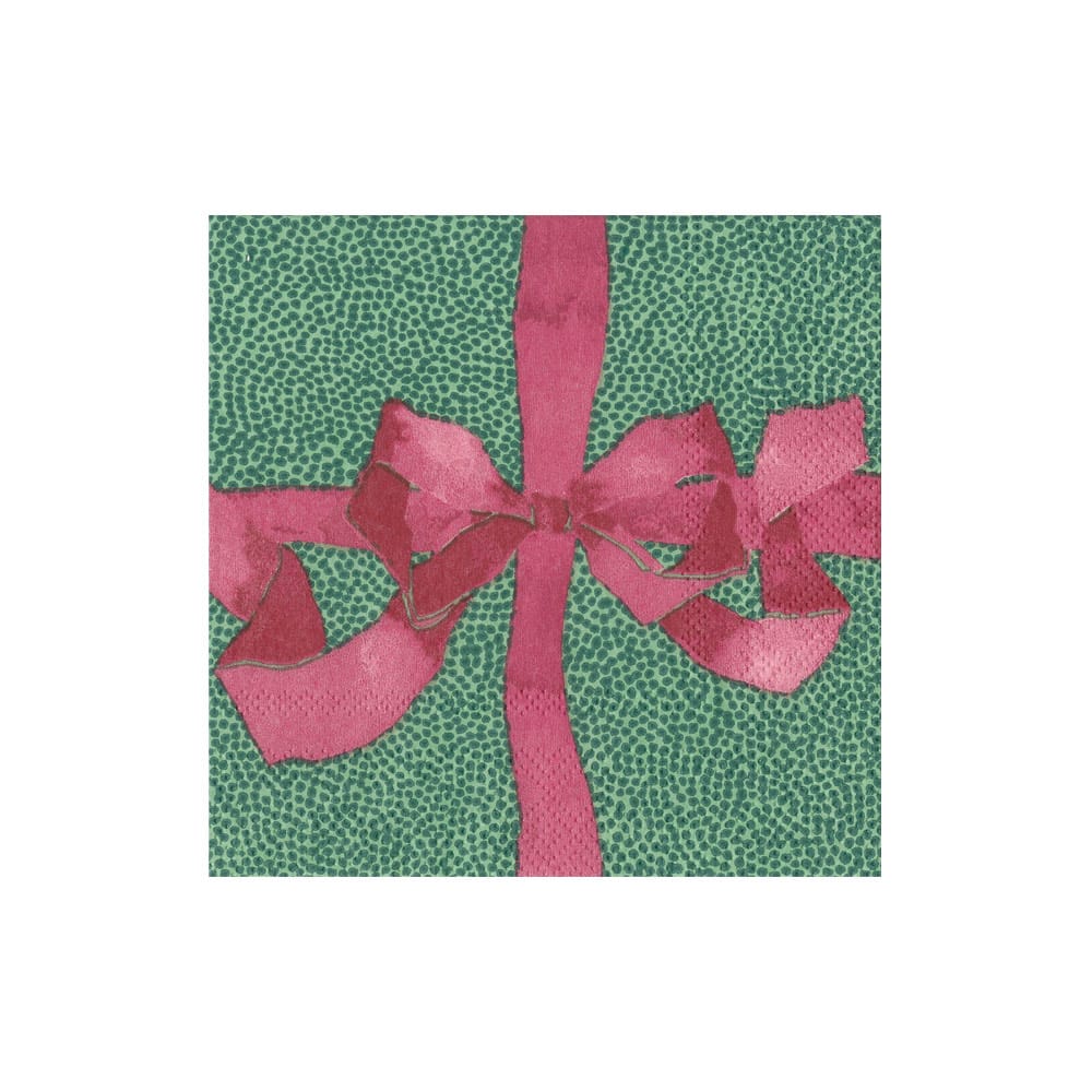 TIED WITH A BOW GREEN/PLUM COCKTAIL NAPKIN