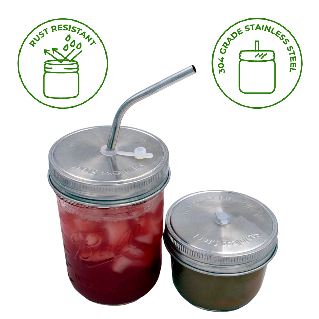 Stainless Steel Straw Hole Tumbler Lids for Mason Jars: Wide mouth