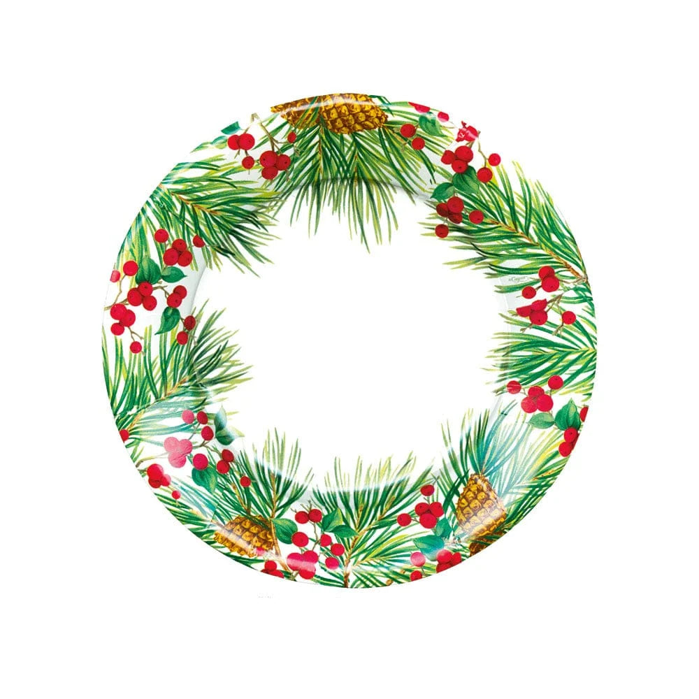 EVERGREEN AND BERRIES WHITE DESSERT/SALAD PAPER PLATES