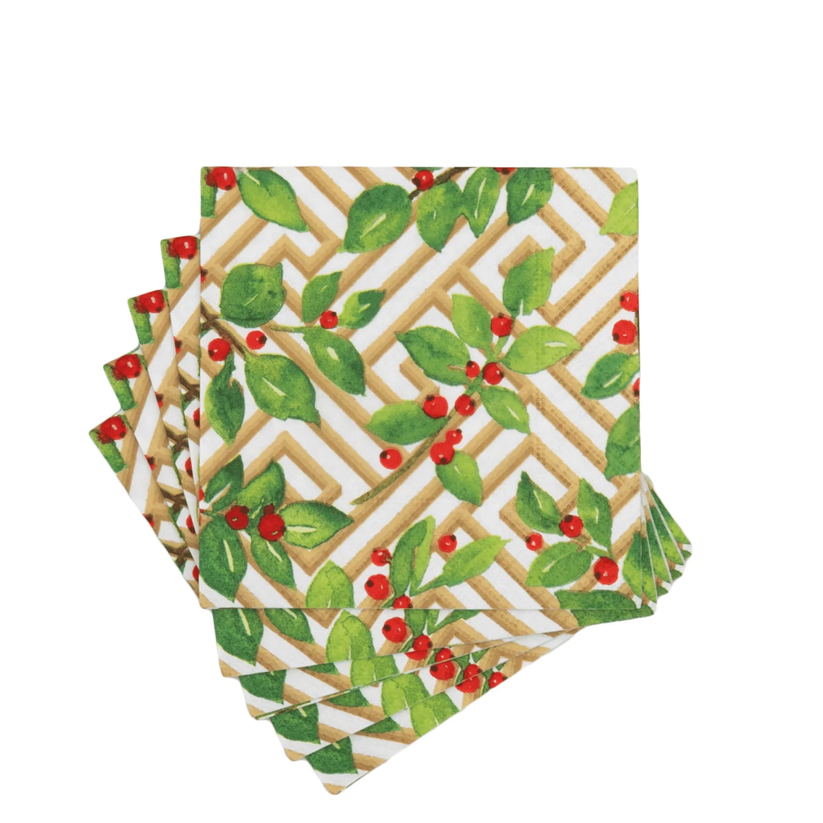 HOLLY AND FIREWORK WHITE COCKTAIL NAPKINS