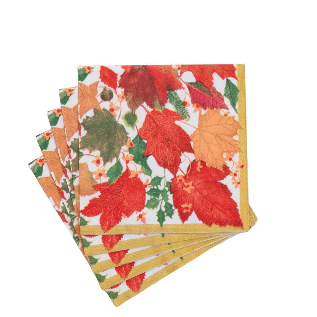 SWIRLING LEAVES WHITE COCKTAIL NAPKINS