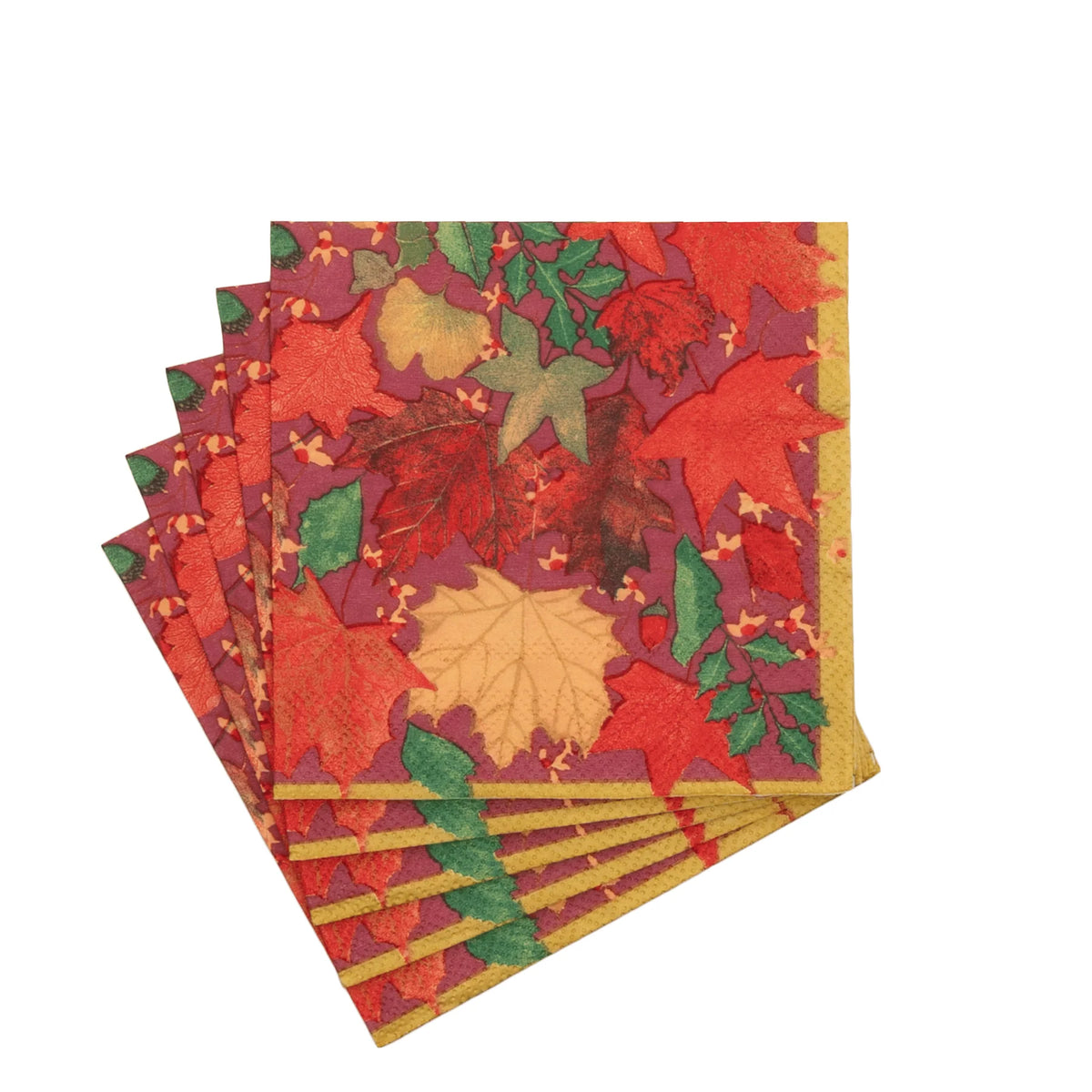 SWIRLING LEAVES BURGUNDY COCKTAIL NAPKINS