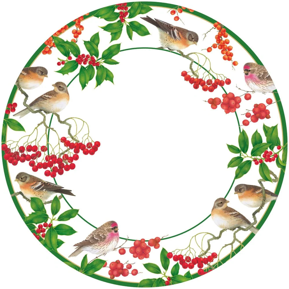 BIRDS AND BERRIES WHITE LUXURY PAPER DINNER PLATES