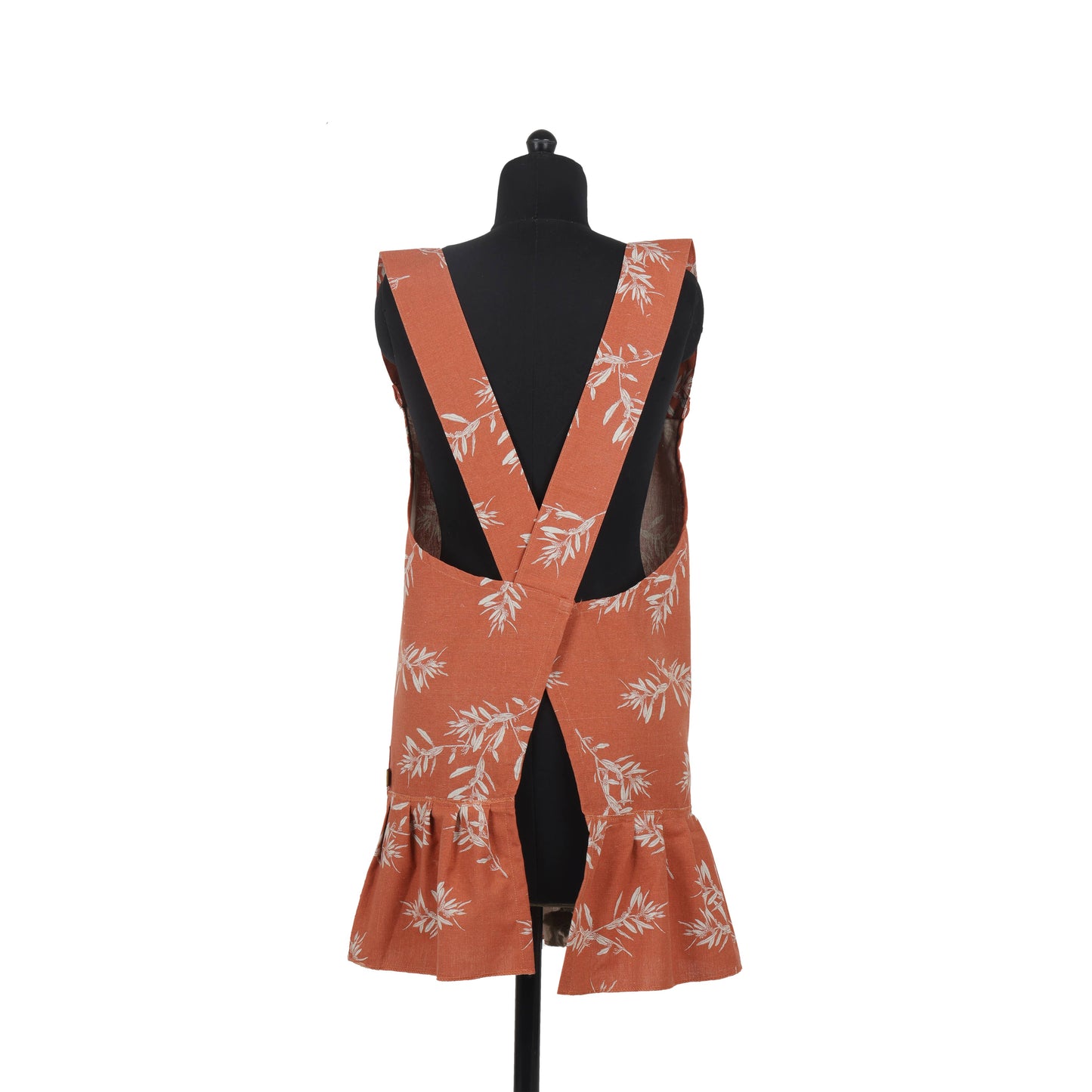 RUFFLED PINAFORE APRON OLIVES CINNAMON