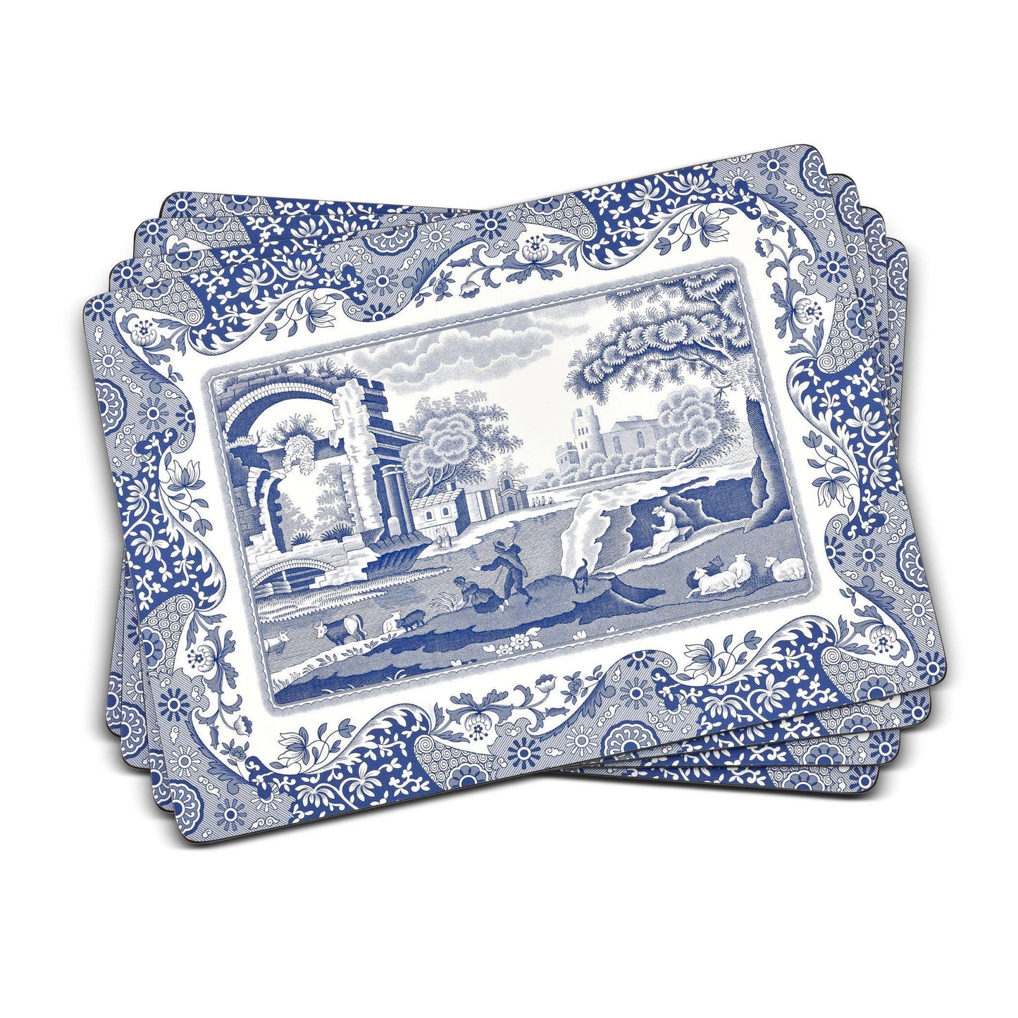 Blue Italian Placemats Set of 4: MDF, Cork Backed / Blue Italian