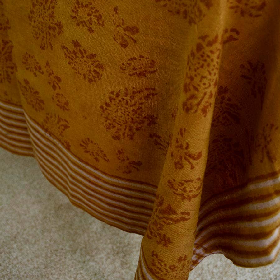 Organic Cotton Tablecloth, Block Print Floral | Marigold: 56"x108"