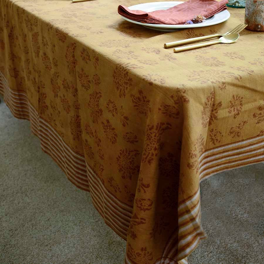 Organic Cotton Tablecloth, Block Print Floral | Marigold: 56"x84"