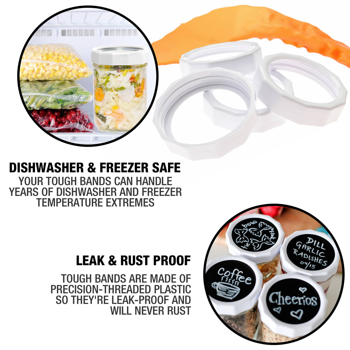 Tough Band Plastic Screw Bands for Mason Jars: Wide Mouth