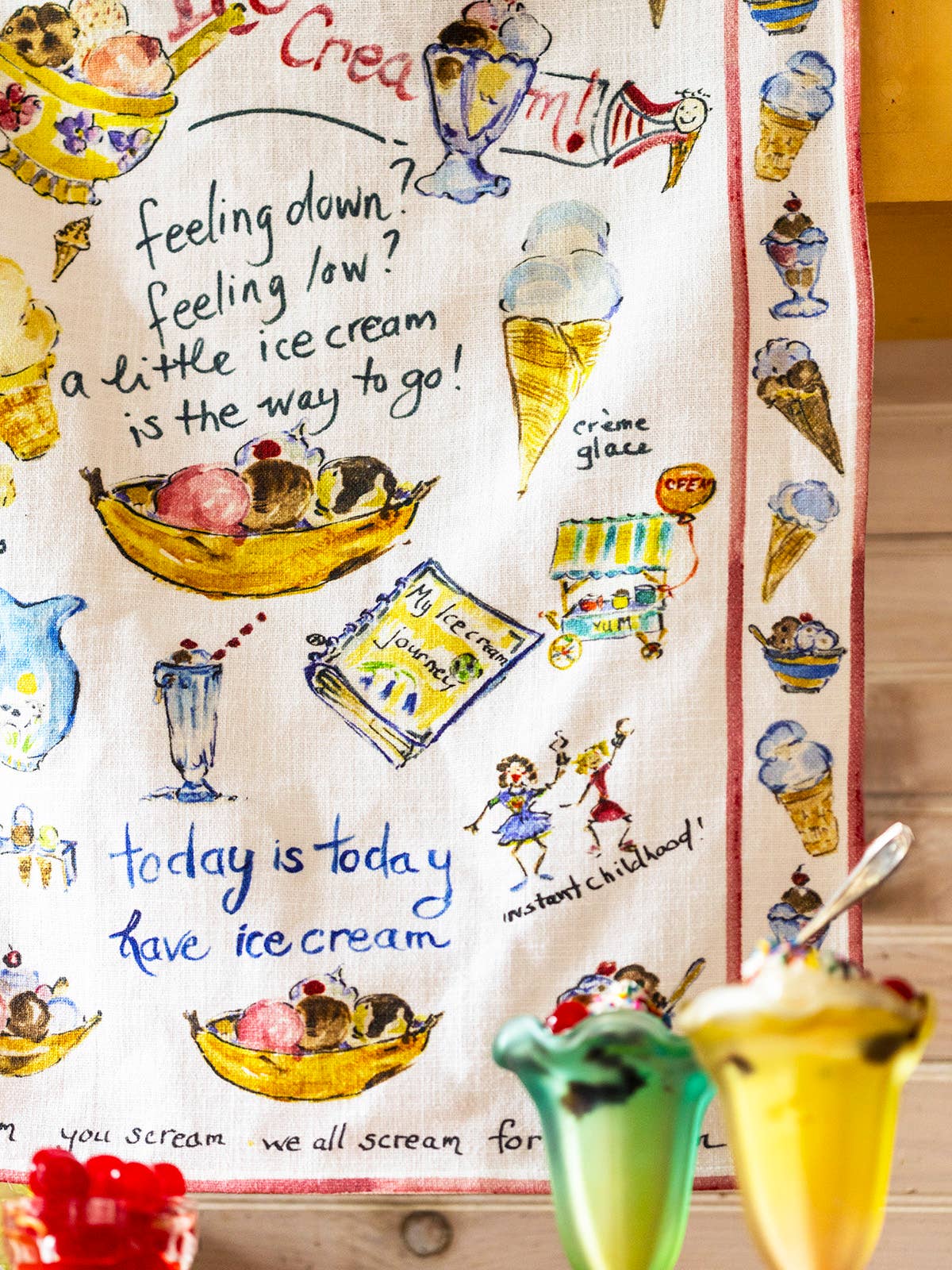Ice Cream Watercolor Tea Towel