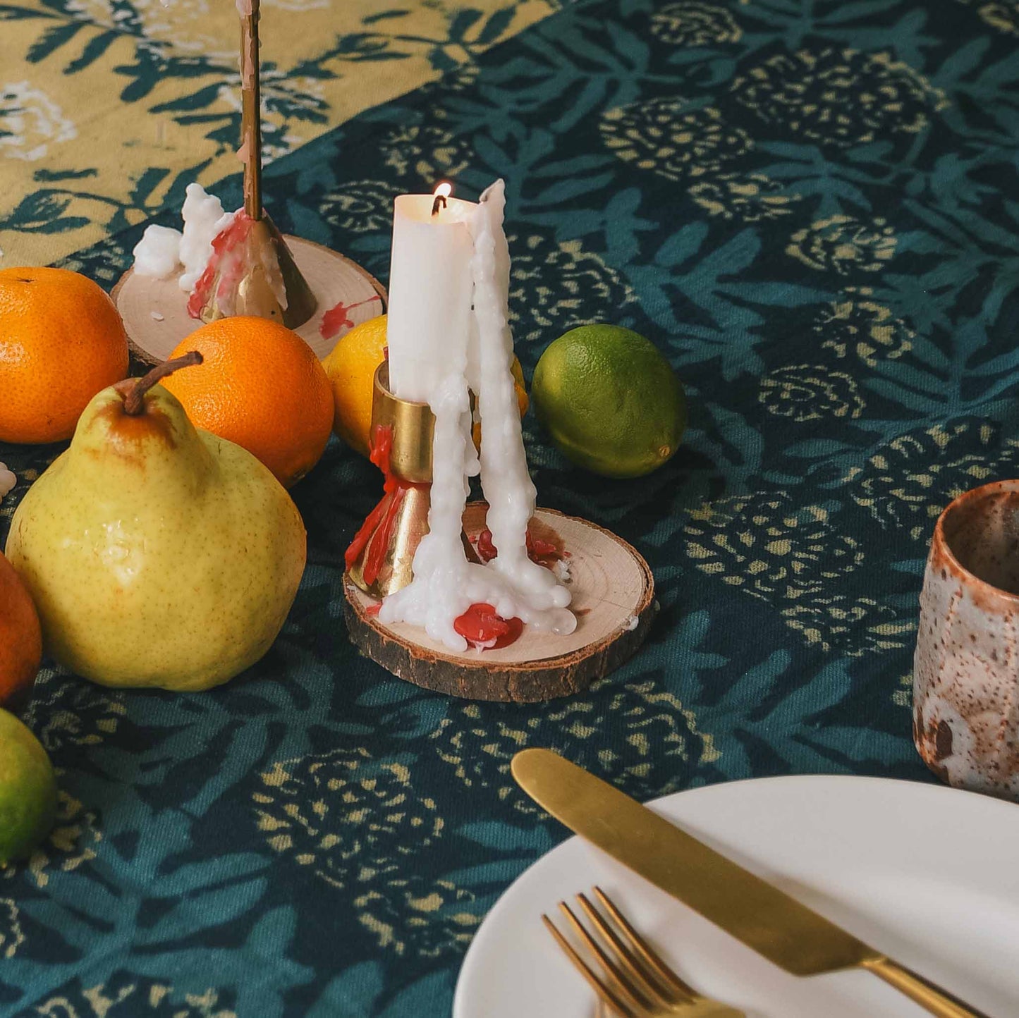 Green Floral Table Runner, Block Print Cotton | Flower Field