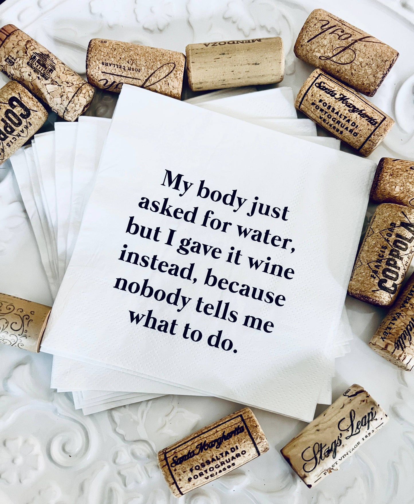 MY BODY ASKED FOR WATER FUNNY AND SASSY COCKTAIL NAPKINS