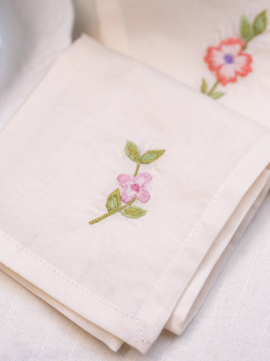 APRIL CORNELL TEA NAPKINS GARDEN EMBROIDERED SET OF 2