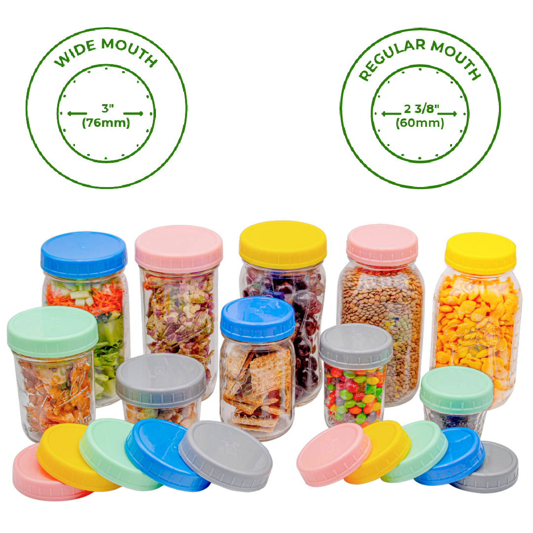 MJL LEAK PROOF PLASTIC STORAGE LIDS FOR MASON JARS: WIDE MOUTH