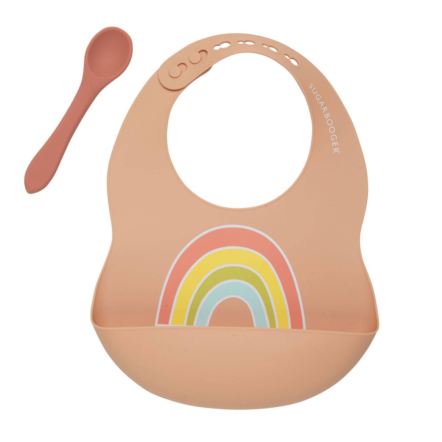 SILICONE BIB & SPOON SET:  RAINBOW