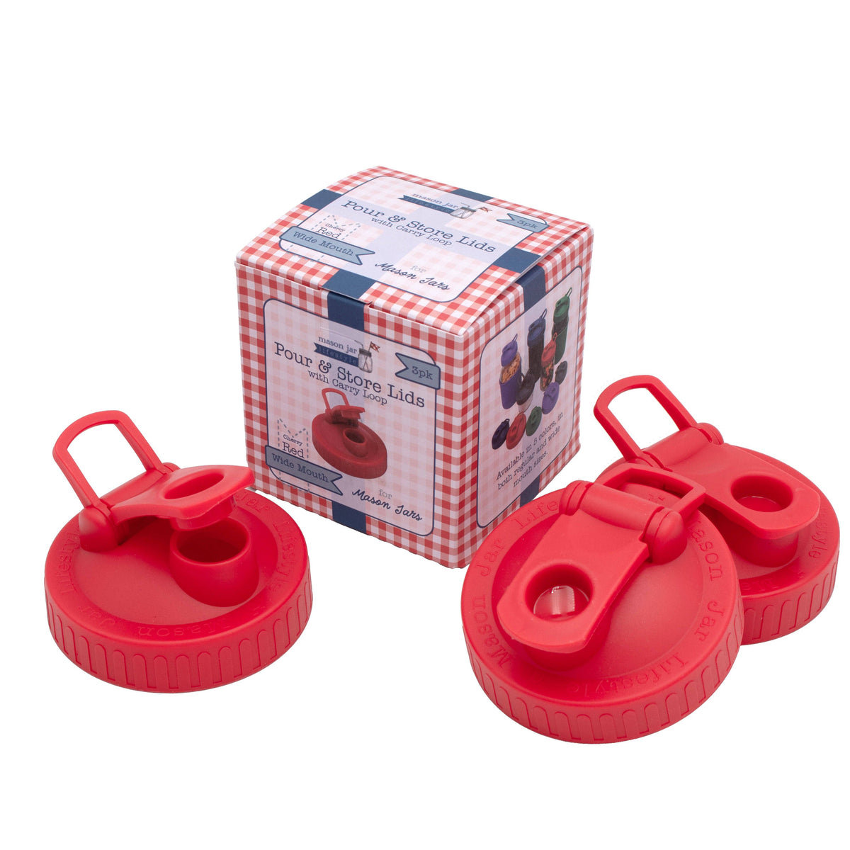Pour & Store Shaker Lid with Carry Loop for Mason Jars: Cherry red / Regular mouth / Updated