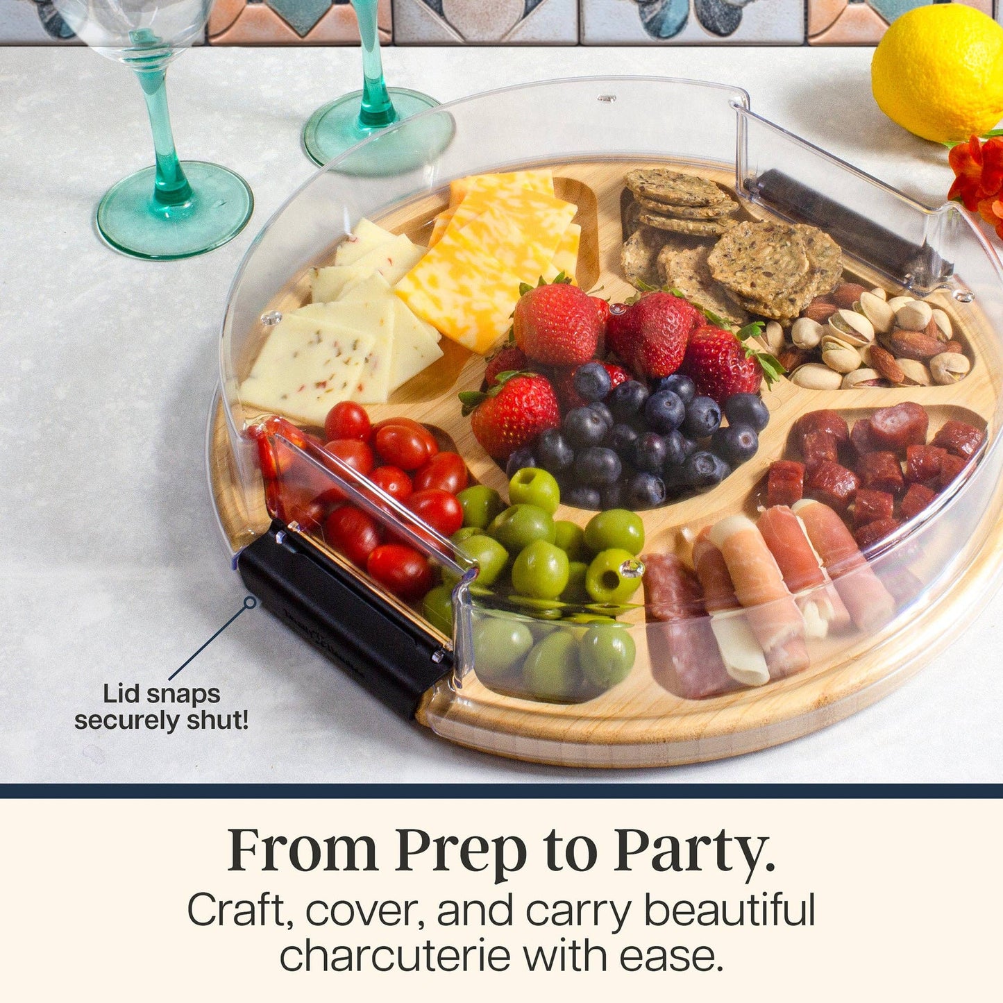 Round Charcuterie Board w/ Locking Lid