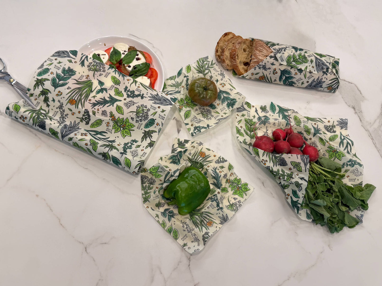 Bees Wrap Beeswax Reusable Bread Wrap - Herb Garden Print