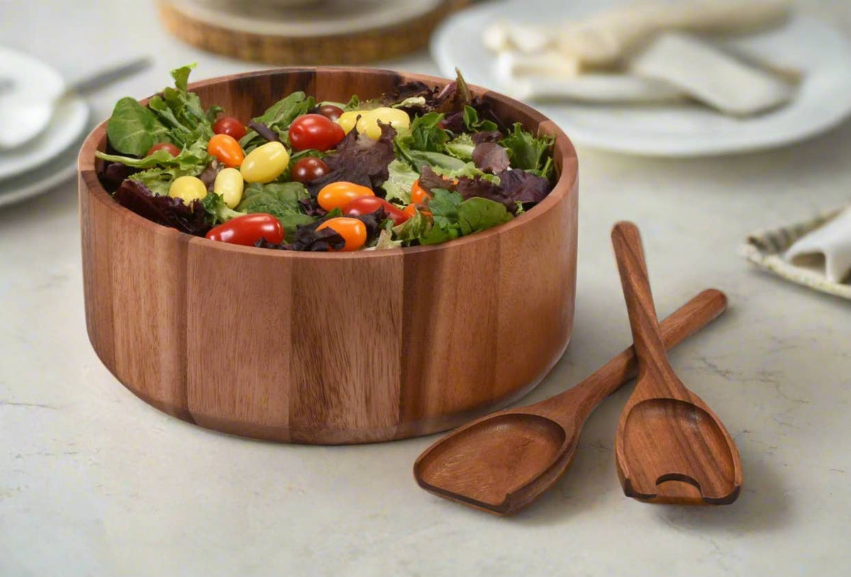 ACACIA WOOD SALAD BOWL SET 12X5