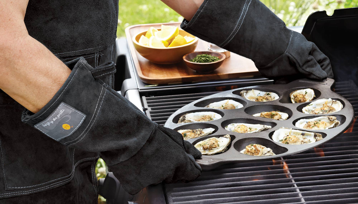 LEATHER GRILL GLOVES, BLACK