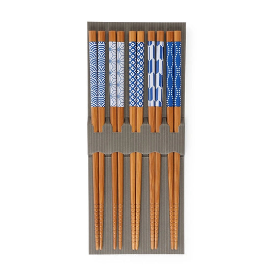BAMBOO CHOPSTICKS ASST. BLUE/WHITE 5PC SET