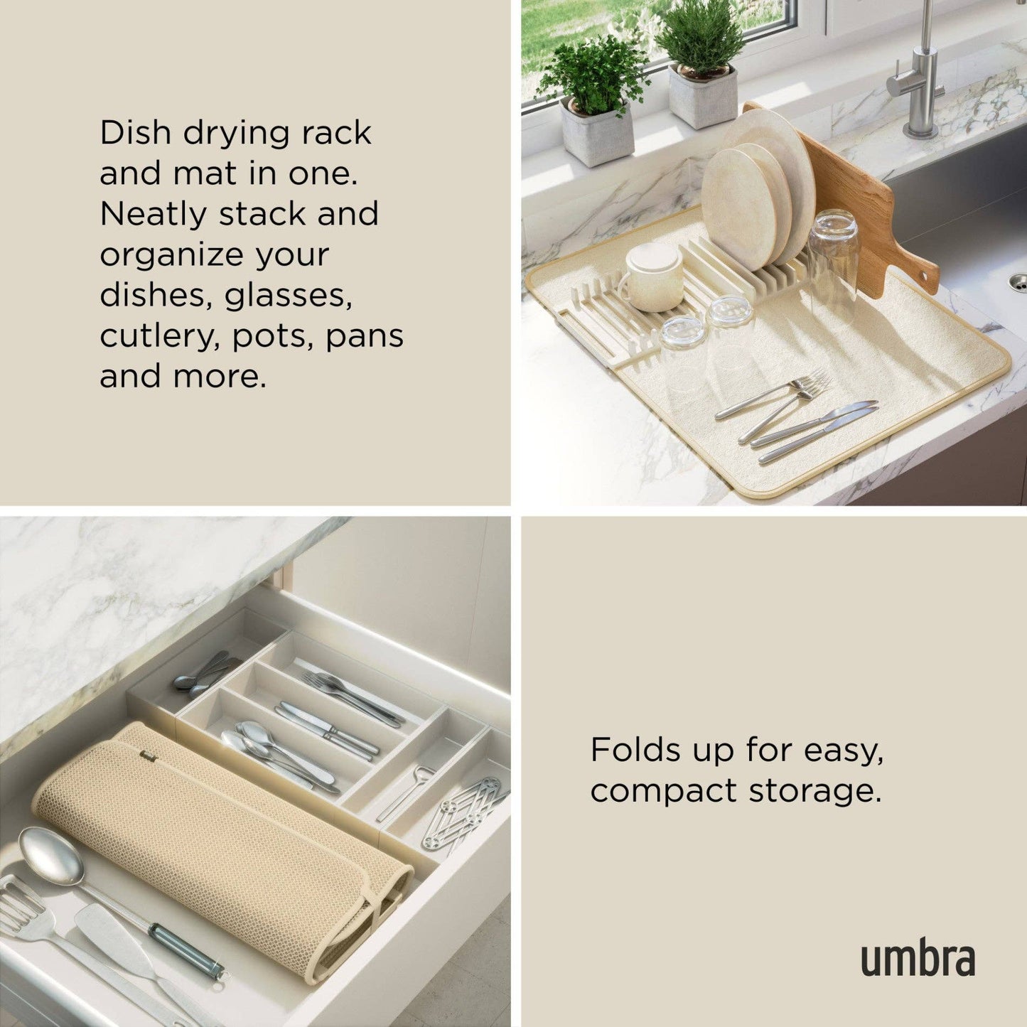 UDRY DISH RACK WITH DRYING MAT: LINEN