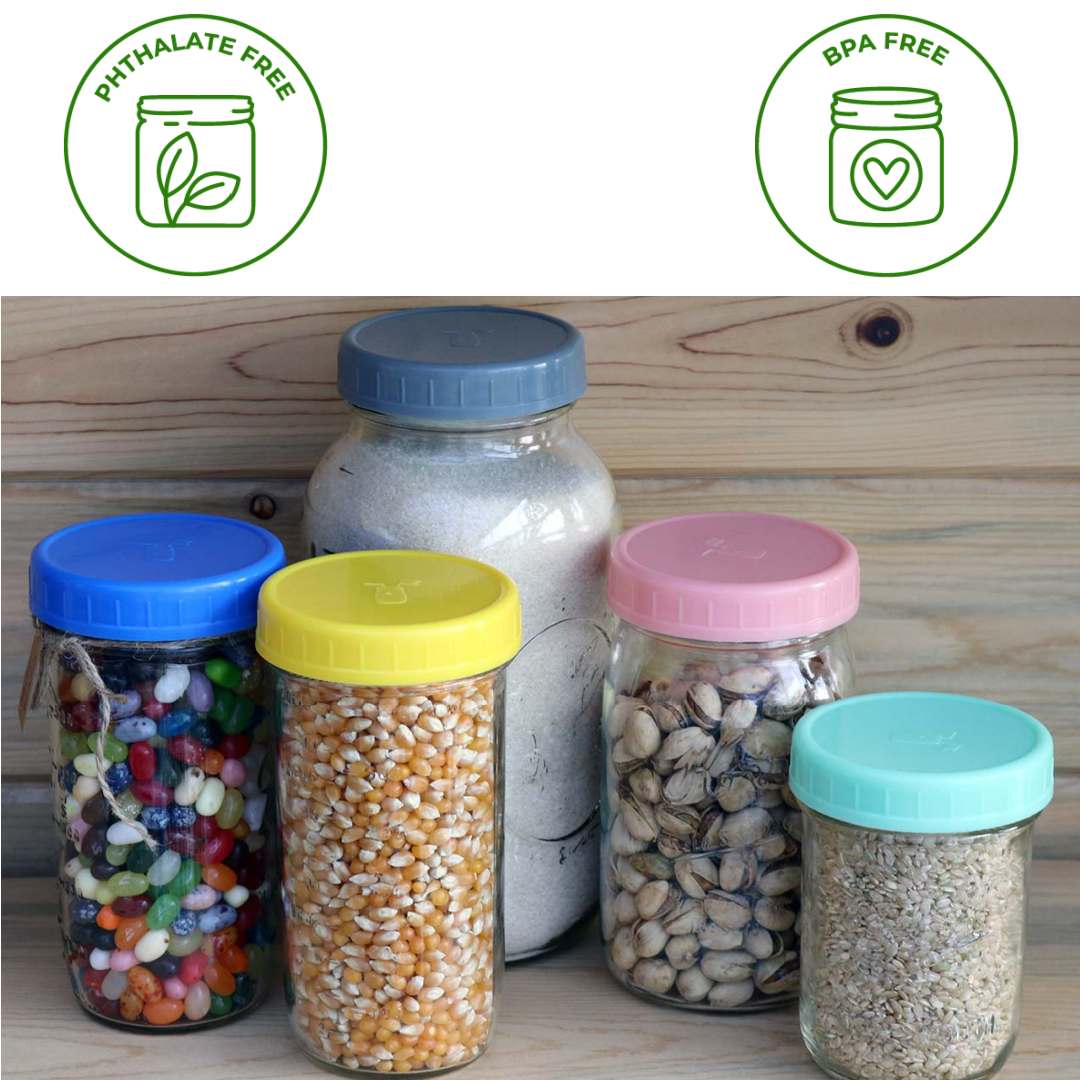 MJL LEAK PROOF PLASTIC STORAGE LIDS FOR MASON JARS: WIDE MOUTH