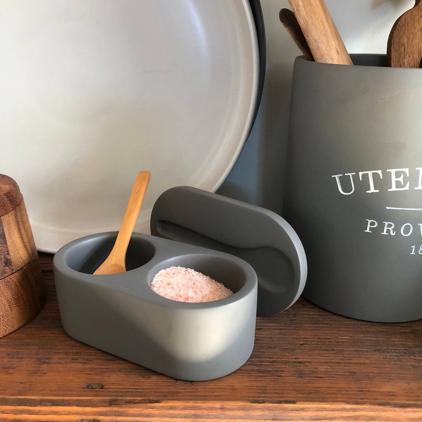 Cement Salt Cellar with Spoon