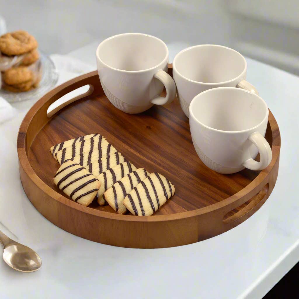 ACACIA WOOD ROUND SERVING TRAY 15"