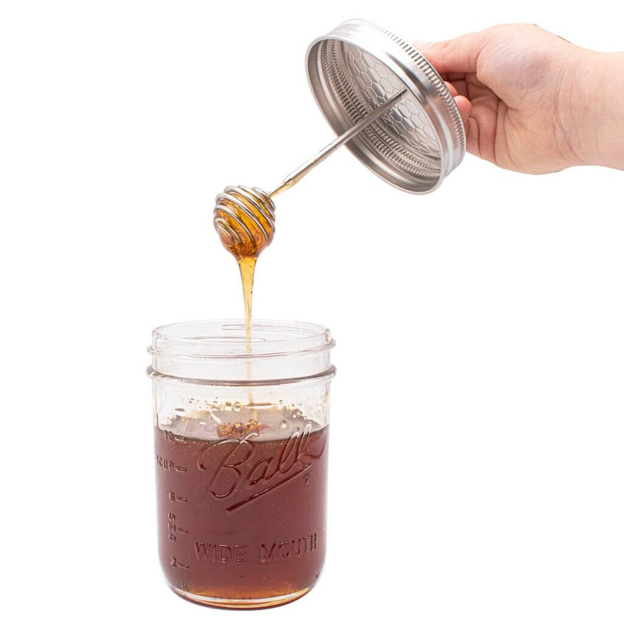 Honey Dipper Stainless Steel Lid for Mason Jars: Regular Mouth