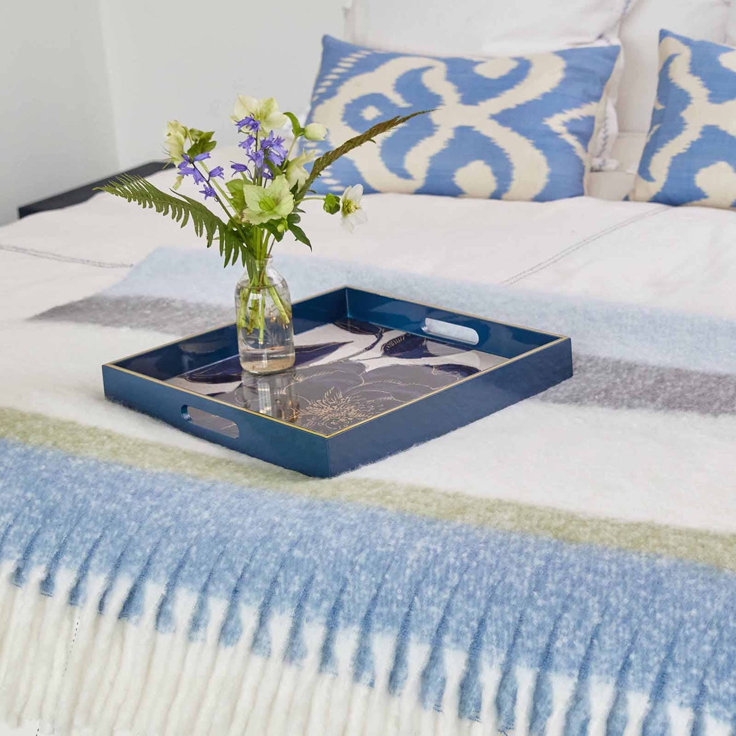 Indigo Garden  Square Lacquer Serving Tray