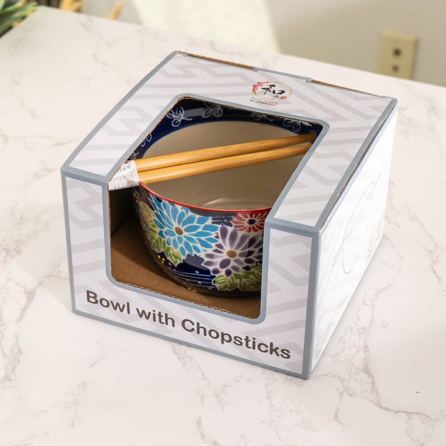 FLORA MIX DESIGN 18OZ 5.25"D BOWL WITH CHOPSTICKS SET