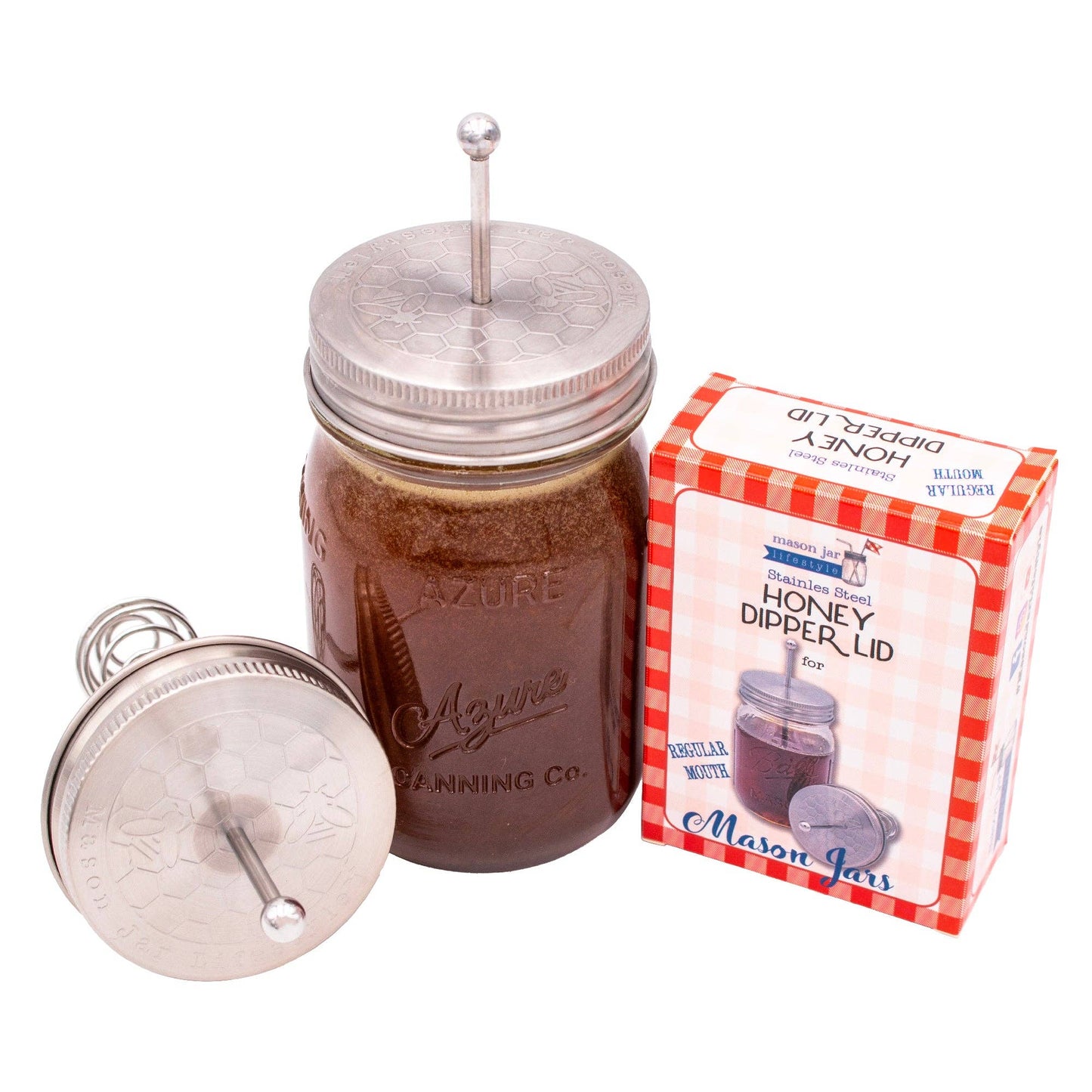 Honey Dipper Stainless Steel Lid for Mason Jars: Regular Mouth