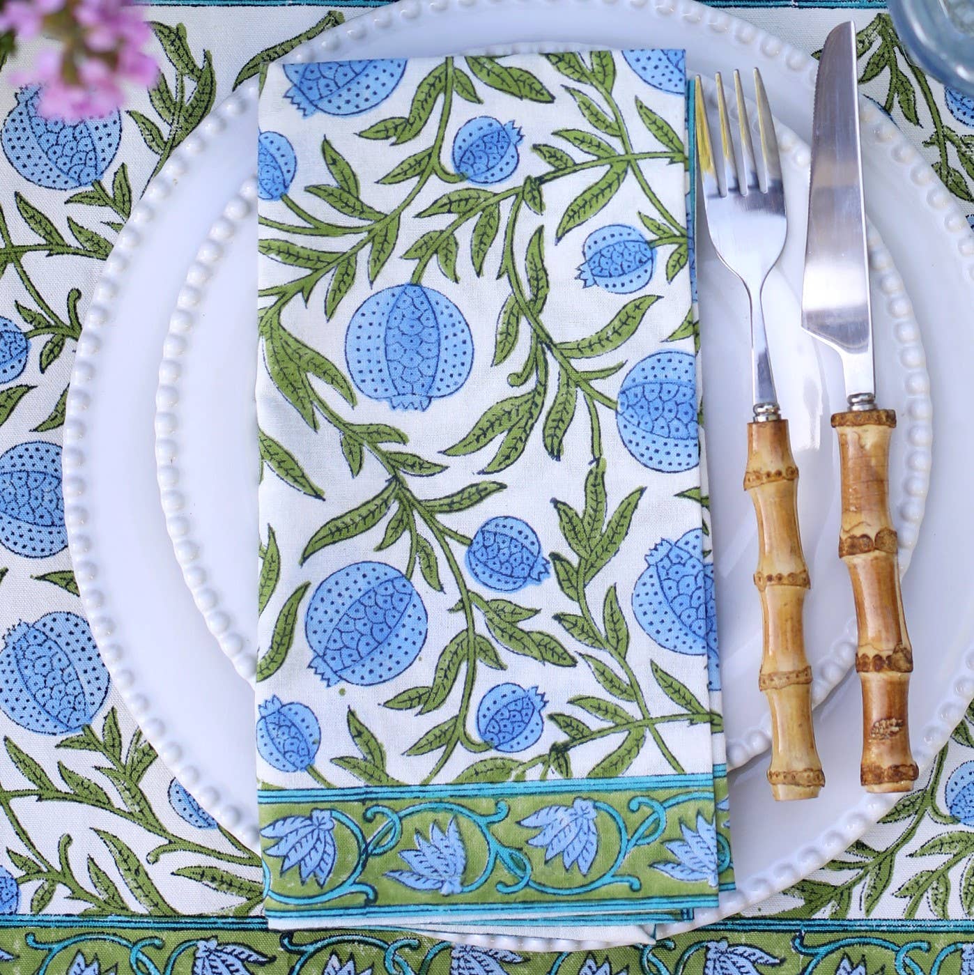 NAPKINS POMEGRANATE BLUE SET/4