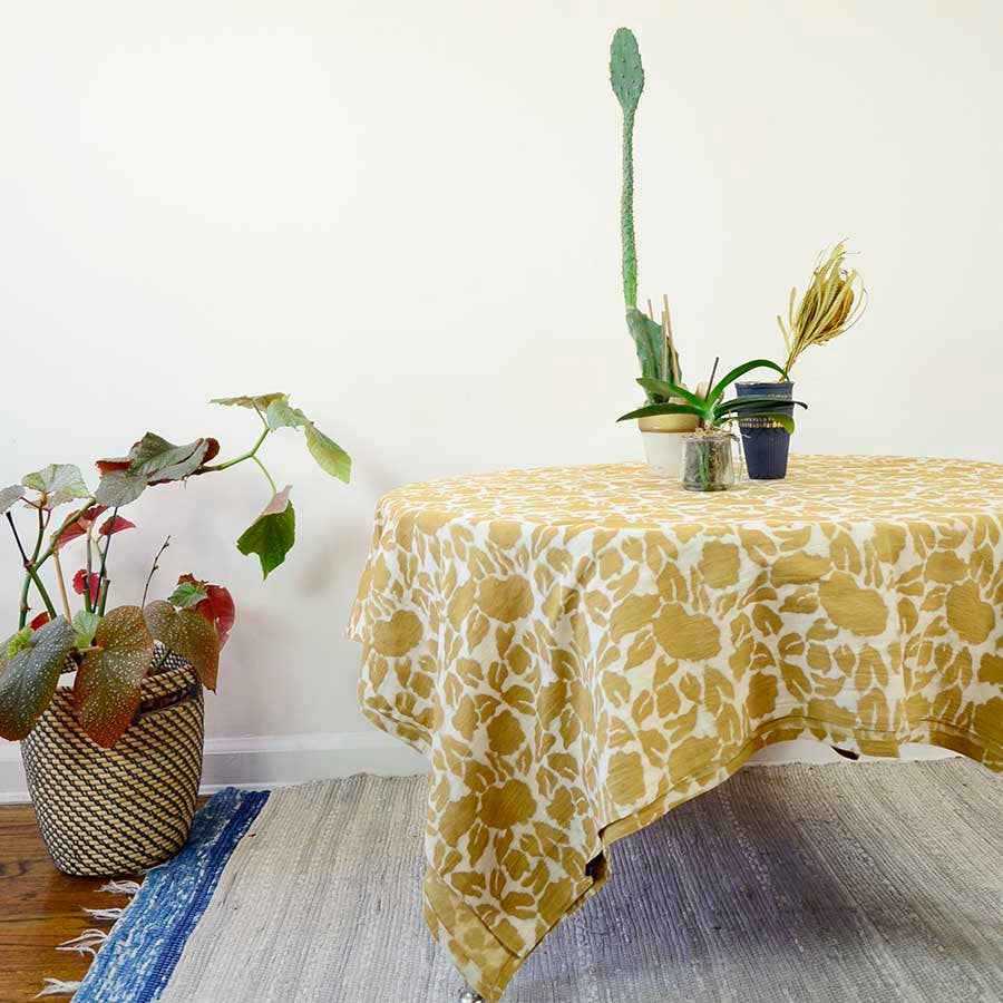YAN BLOCK PRINT ORGANIC COTTON LARGE CLOTH TABLECLOTH: 56"X84"