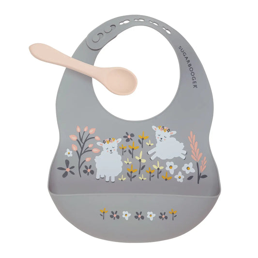 SILICONE BIB & SPOON SET: LILY THE LAMB