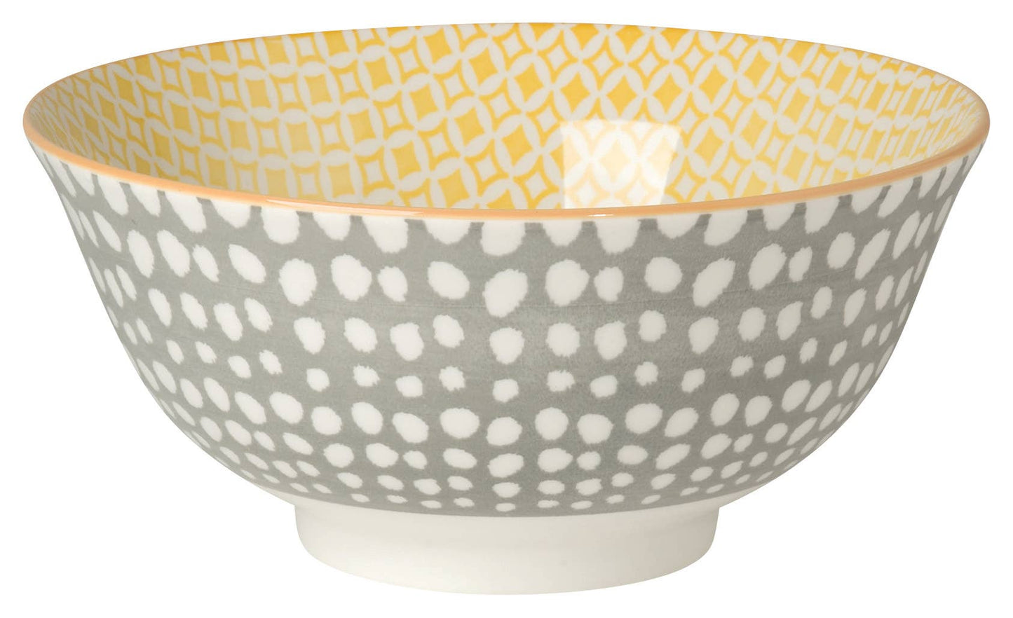 DOTS GRAY AND YELLOW STAMPED BOWL 6"