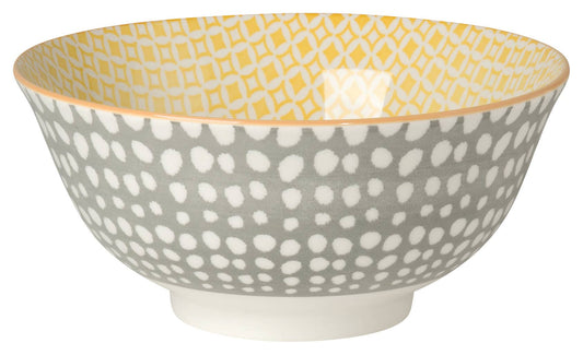 DOTS GRAY AND YELLOW STAMPED BOWL 6"