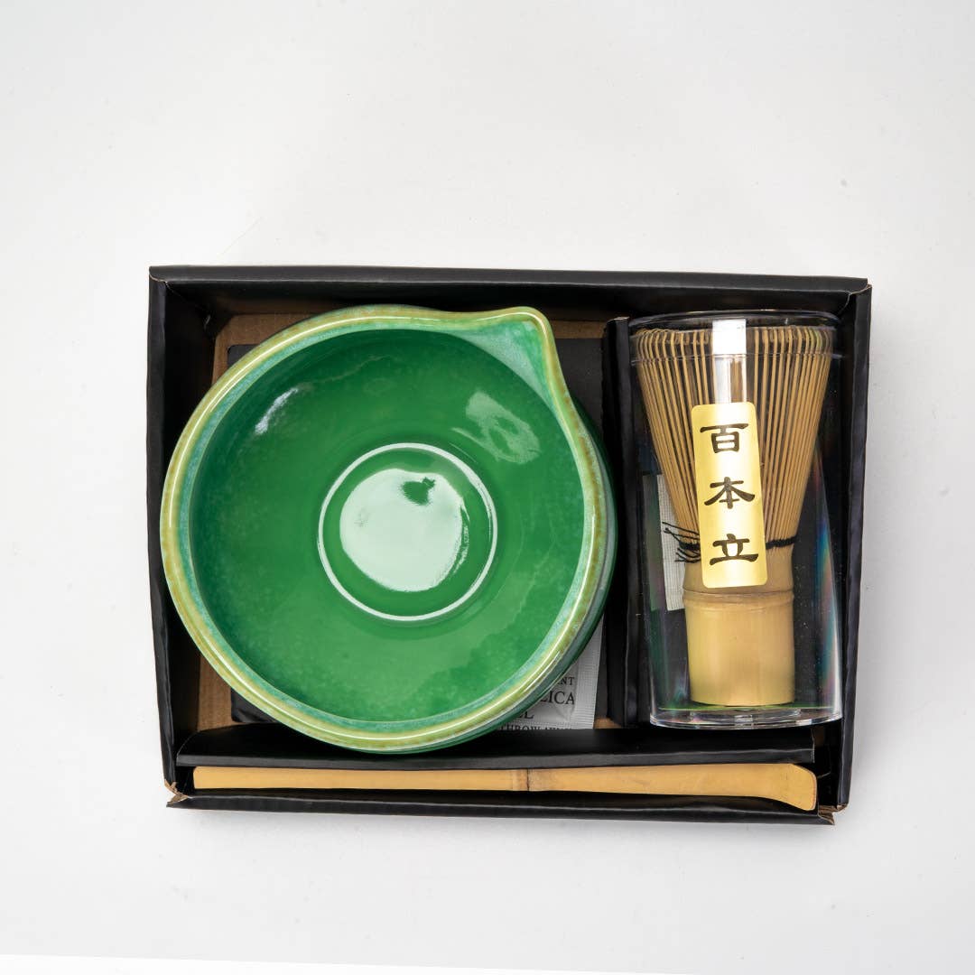 Matcha Set Porcelain Latte Bowl with Whisk and Scoop Green