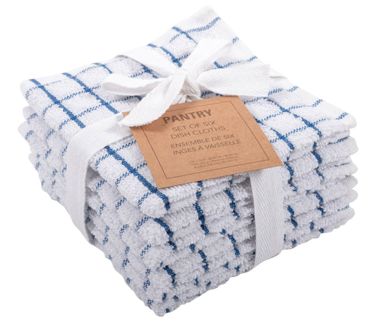 KAF Home Set of 6 Checkered Terry Dish Cloths - 12 x 12: Blue