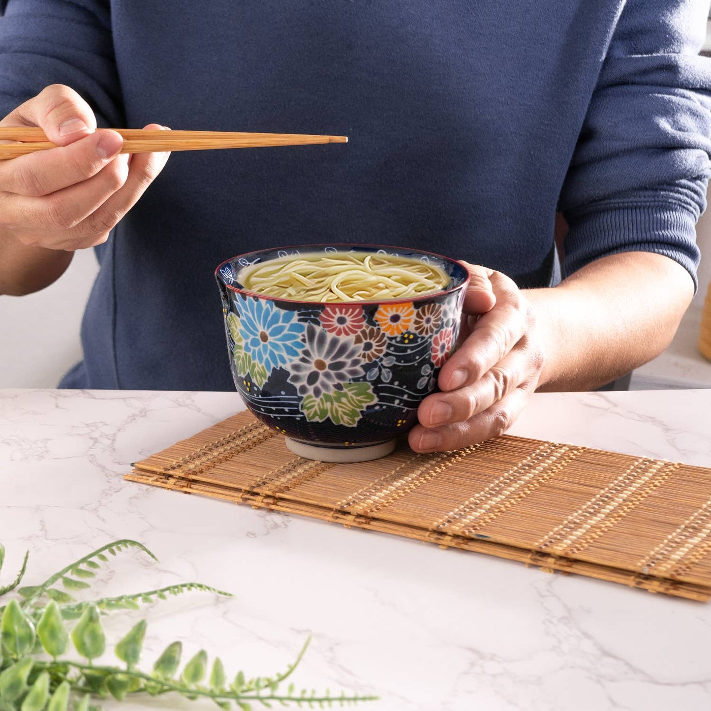FLORA MIX DESIGN 18OZ 5.25"D BOWL WITH CHOPSTICKS SET