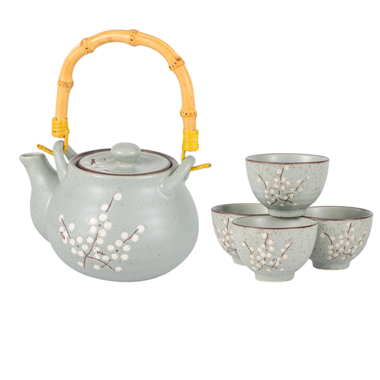 BLUE UME PLUM BLOSSOMS TEA SET 27OZ W/ 4 CUPS