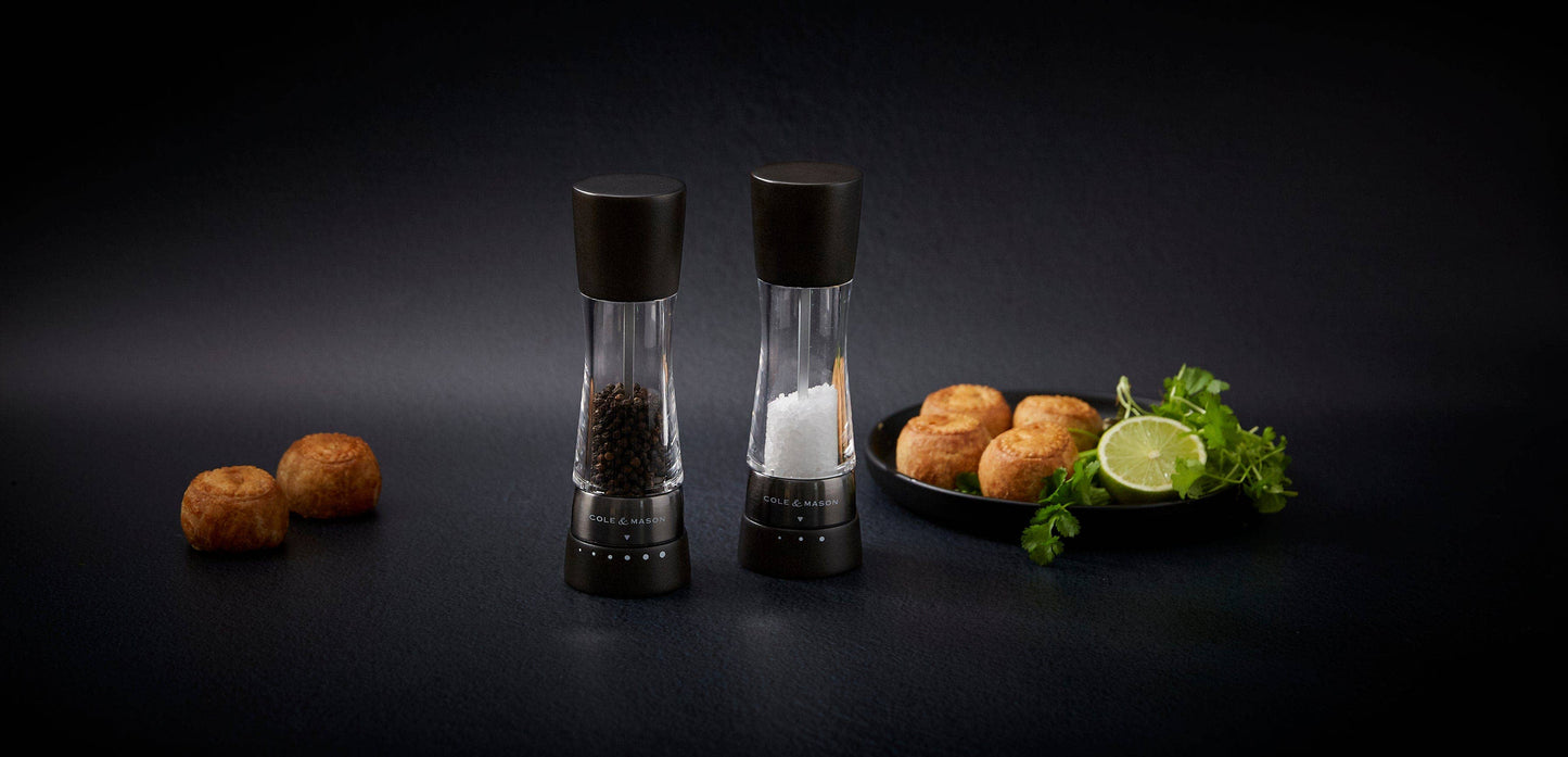 DERWENT SALT & PEPPER MILL SET BLACK WOOD