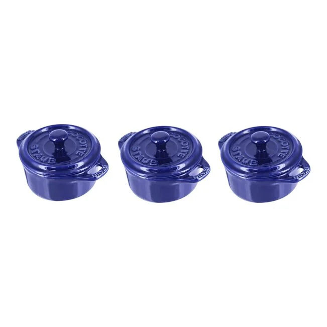 STAUB CERAMIC MINI COCOTTE 3 PC SET BLUE