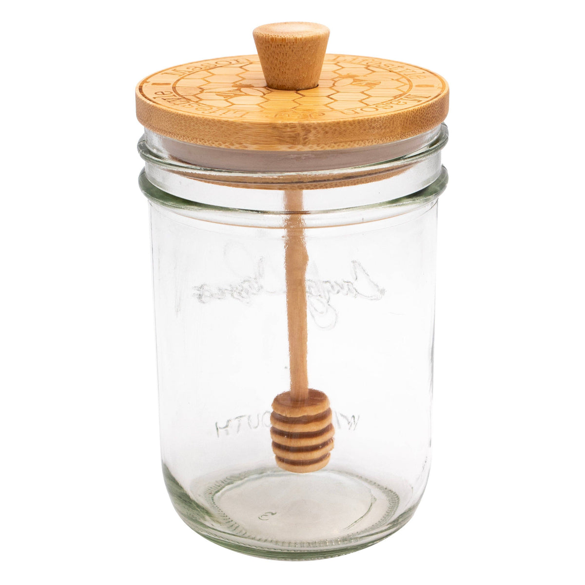 Bamboo Honey Dipper Lid for Mason Jars With Wide Mouth Jar