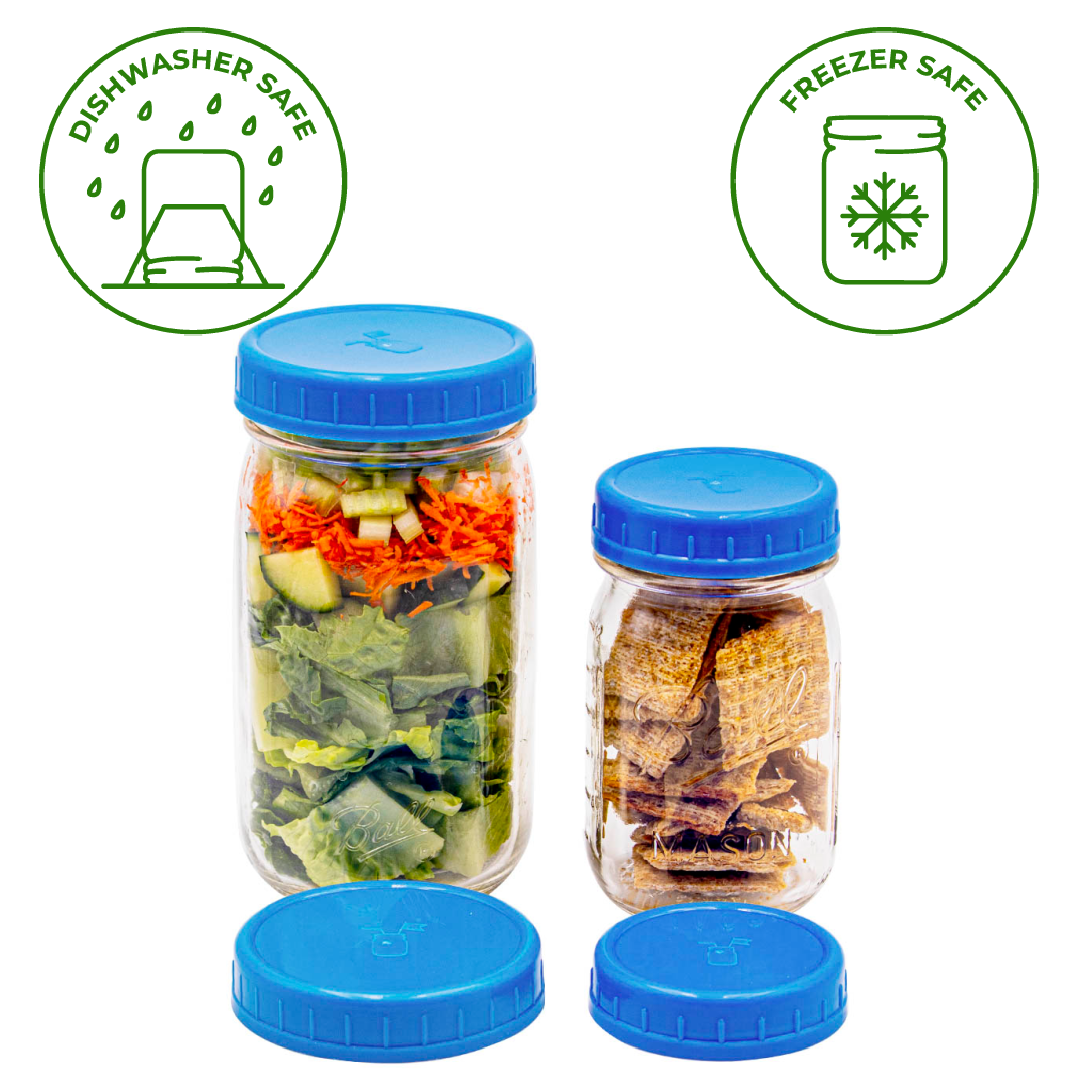MJL LEAK PROOF PLASTIC STORAGE LIDS FOR MASON JARS: WIDE MOUTH