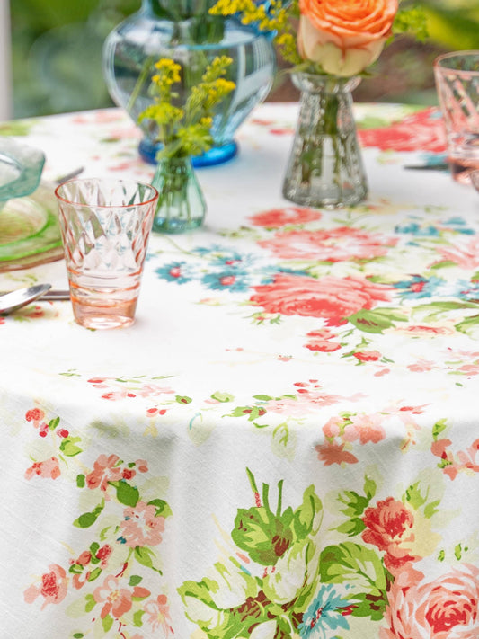 APRIL CORNELL TABLECLOTH COTTAGE ROSE WHITE 60X108"
