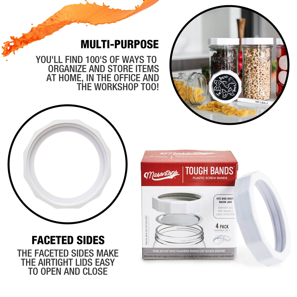 Tough Band Plastic Screw Bands for Mason Jars: Wide Mouth